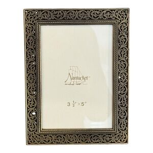 Nantucket Antique Brass Style 3 1/2 x 5 Inch Standing Picture Frame. NEW.